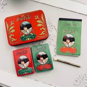 Vtg 80’s Classic Old Fashioned Enjoy Coca-Cola Tin Playing Card Box Set Sealed